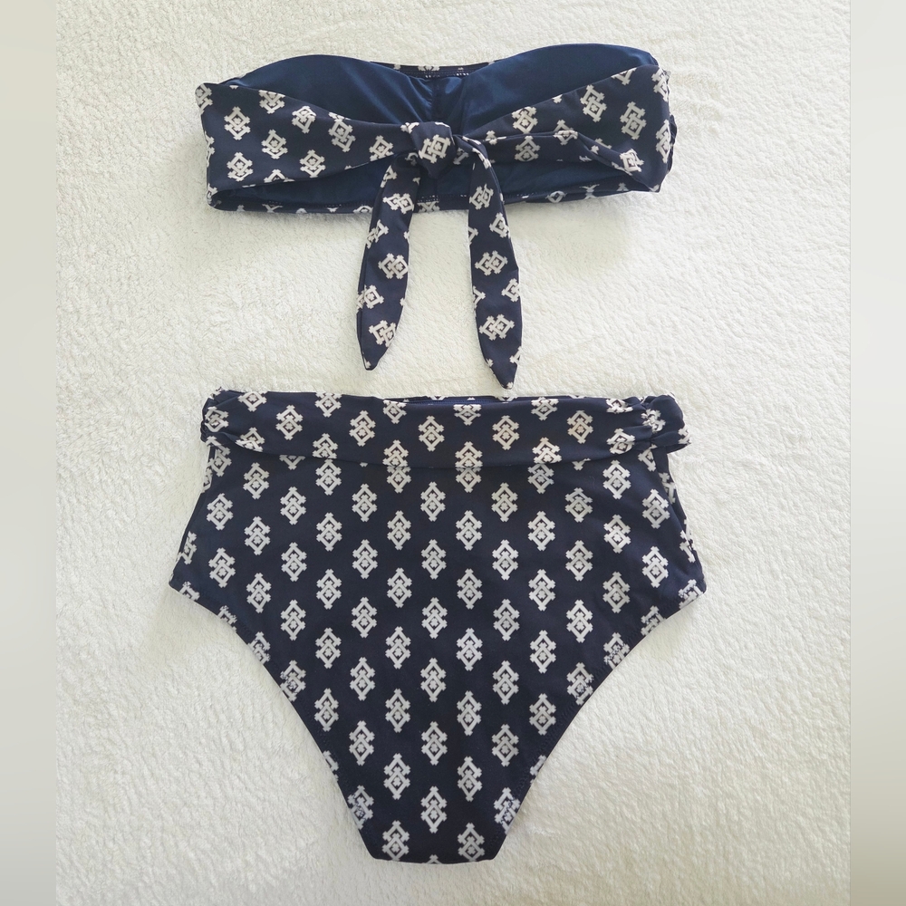 Tory Burch ✨️ Navy Double Diamond Two Piece Women's Swimsuit Size M - Picture 10 of 14